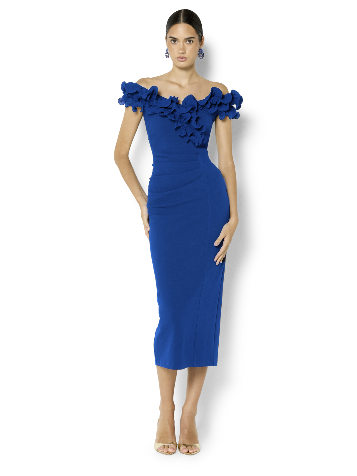 Ellie Sapphire Off The Shoulder Cocktail Dress