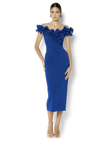 Ellie Sapphire Off The Shoulder Cocktail Dress