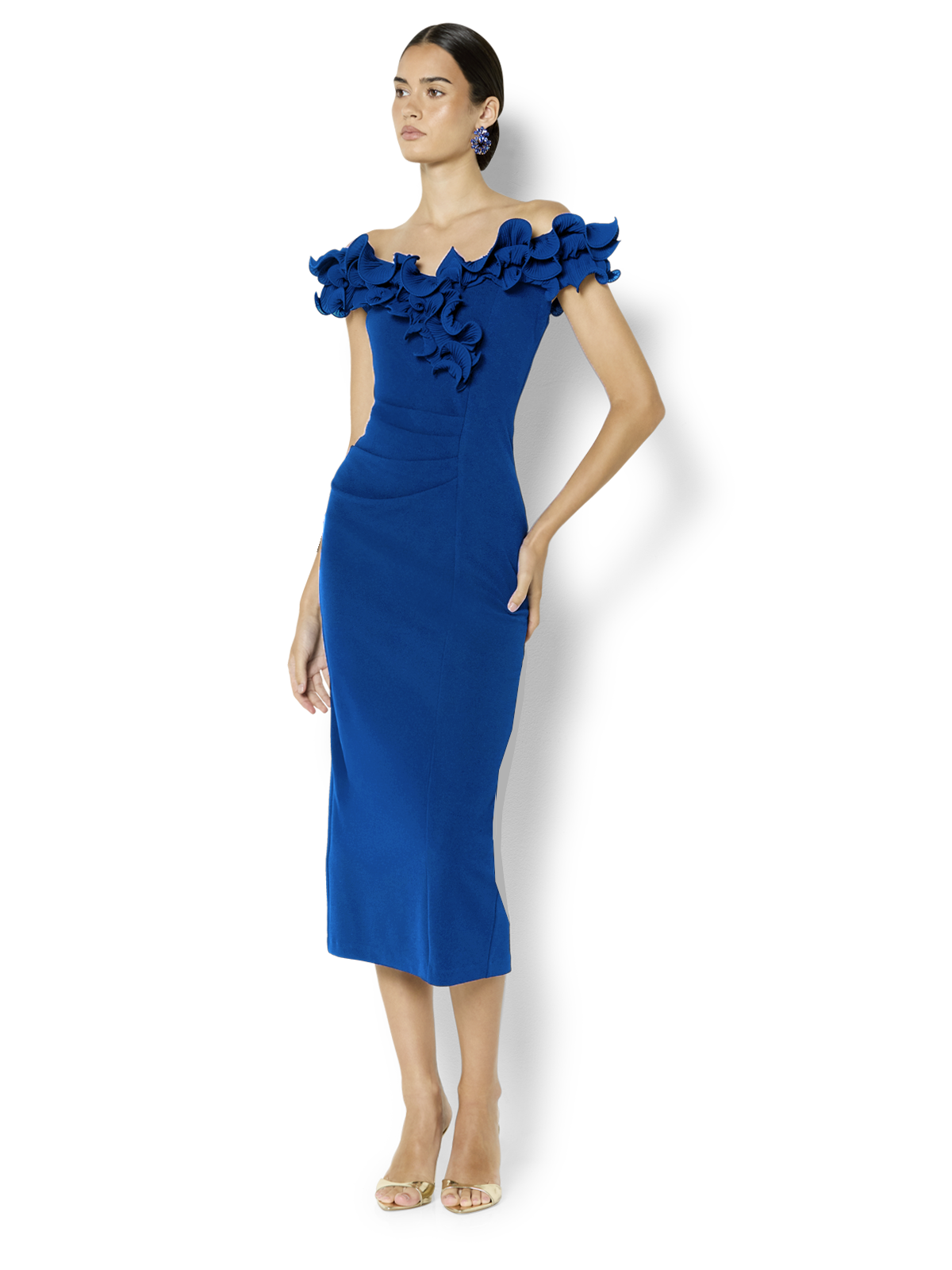 Ellie Sapphire Off The Shoulder Cocktail Dress