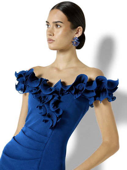 Ellie Sapphire Off The Shoulder Cocktail Dress