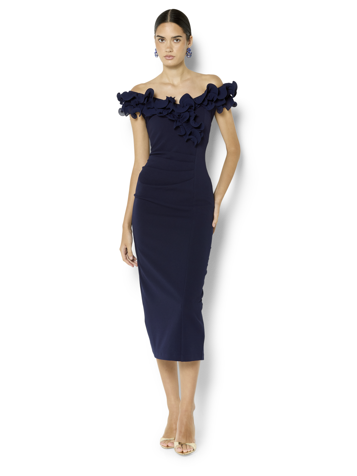 Ellie Navy Off The Shoulder Cocktail Dress