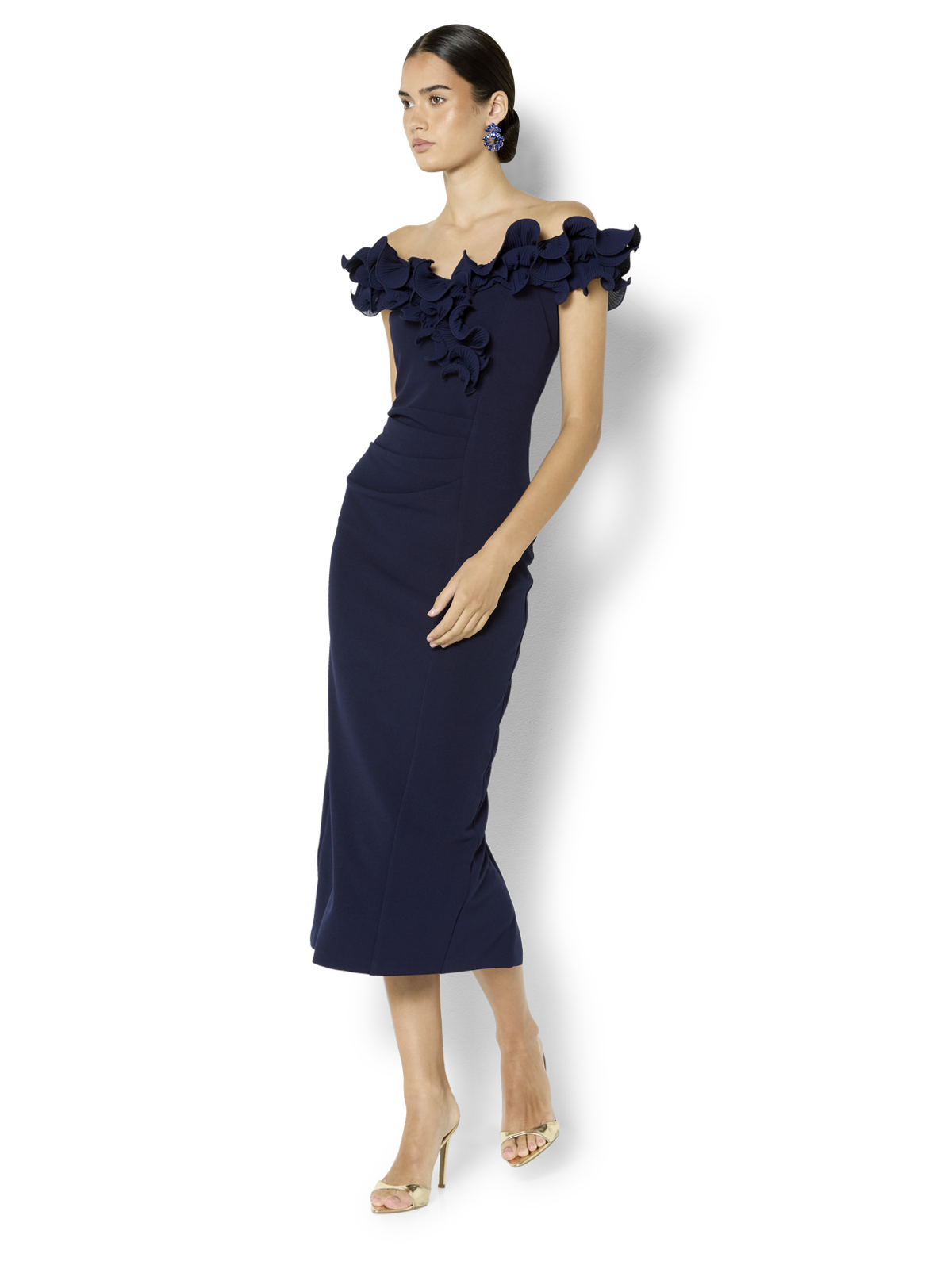 Ellie Navy Off The Shoulder Cocktail Dress