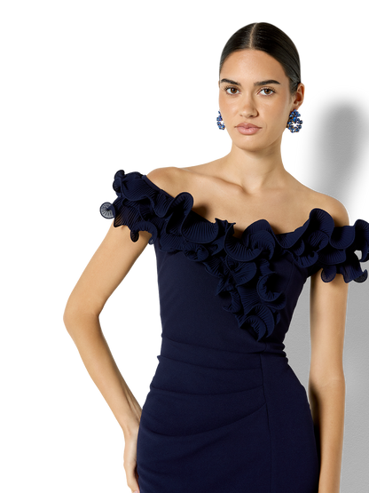 Ellie Navy Off The Shoulder Cocktail Dress