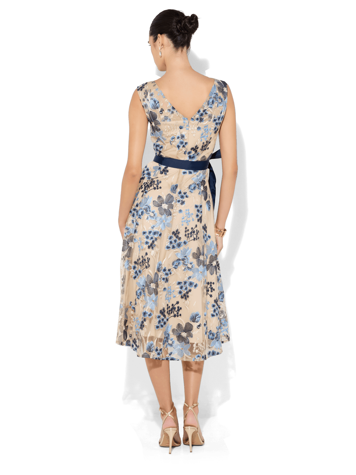 Eloise Mink/Navy Embroidered Dress - Montique Clothing