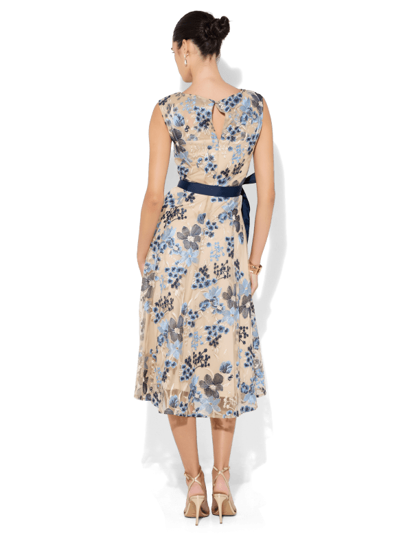 Eloise Mink/Navy Embroidered Dress by Montique