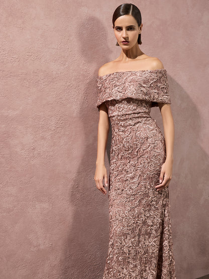 Emerson Mocha Off the Shoulder Gown