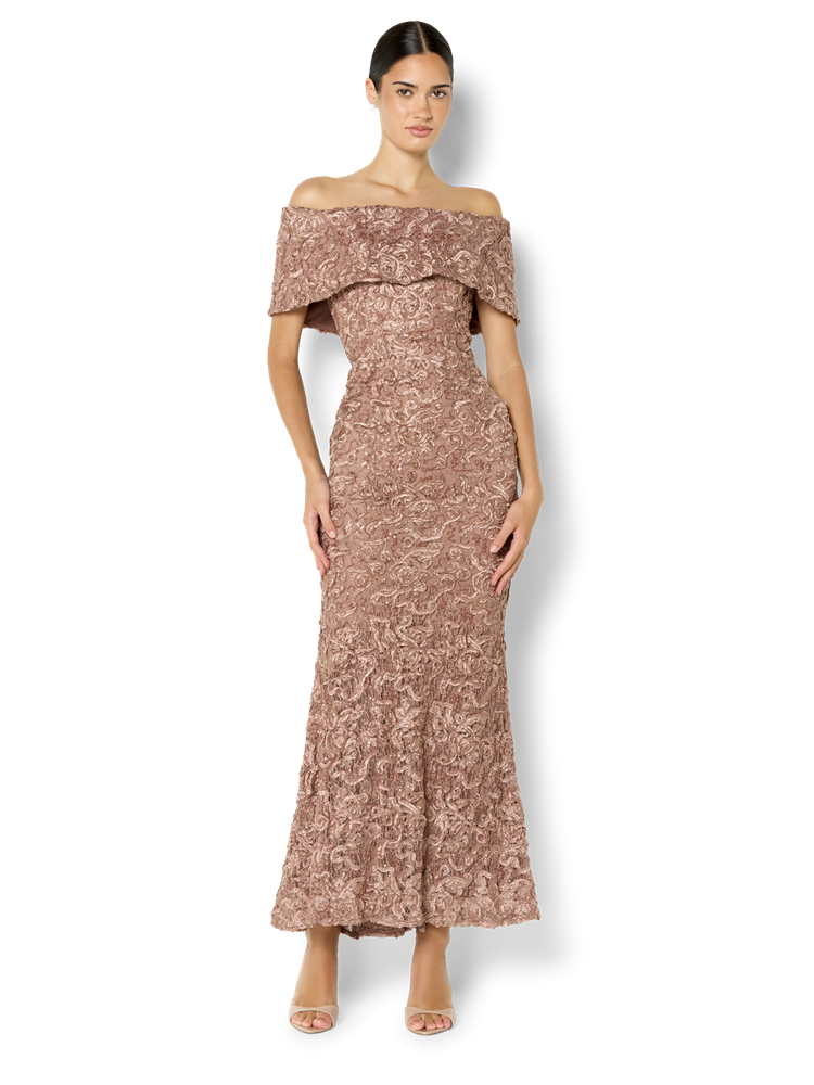 Emerson Mocha Off the Shoulder Gown