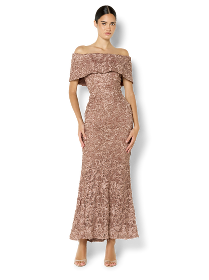 Emerson Mocha Off the Shoulder Gown