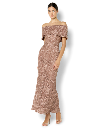 Emerson Mocha Off the Shoulder Gown