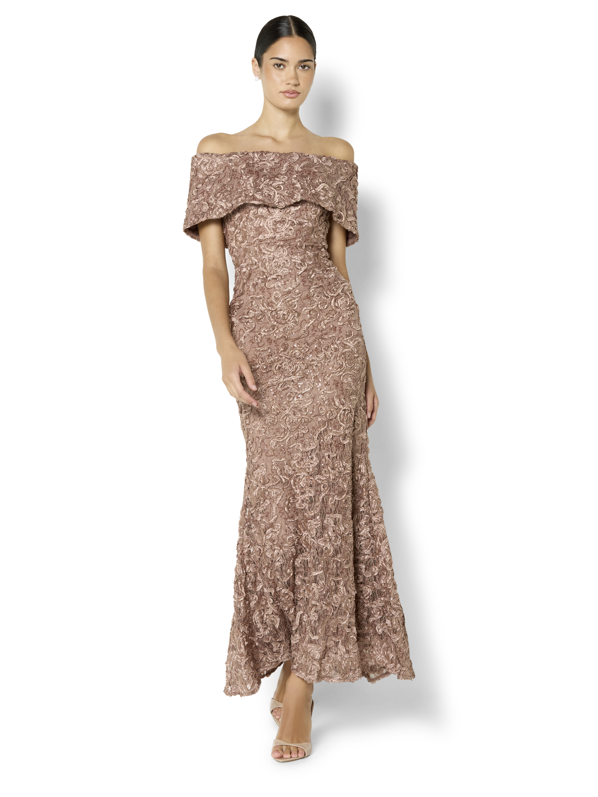 Emerson Mocha Off the Shoulder Gown