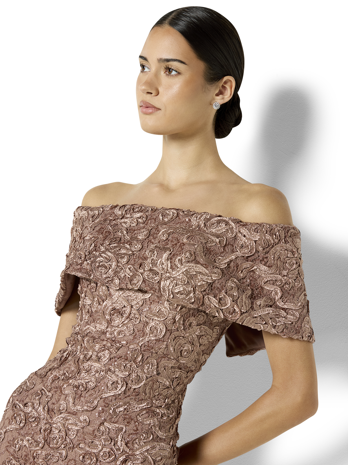Emerson Mocha Off the Shoulder Gown