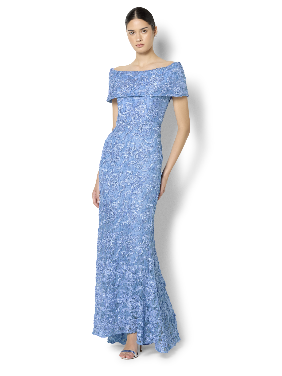 emerson off the shoulder dress Emerson Sky Blue Off The Shoulder Gown