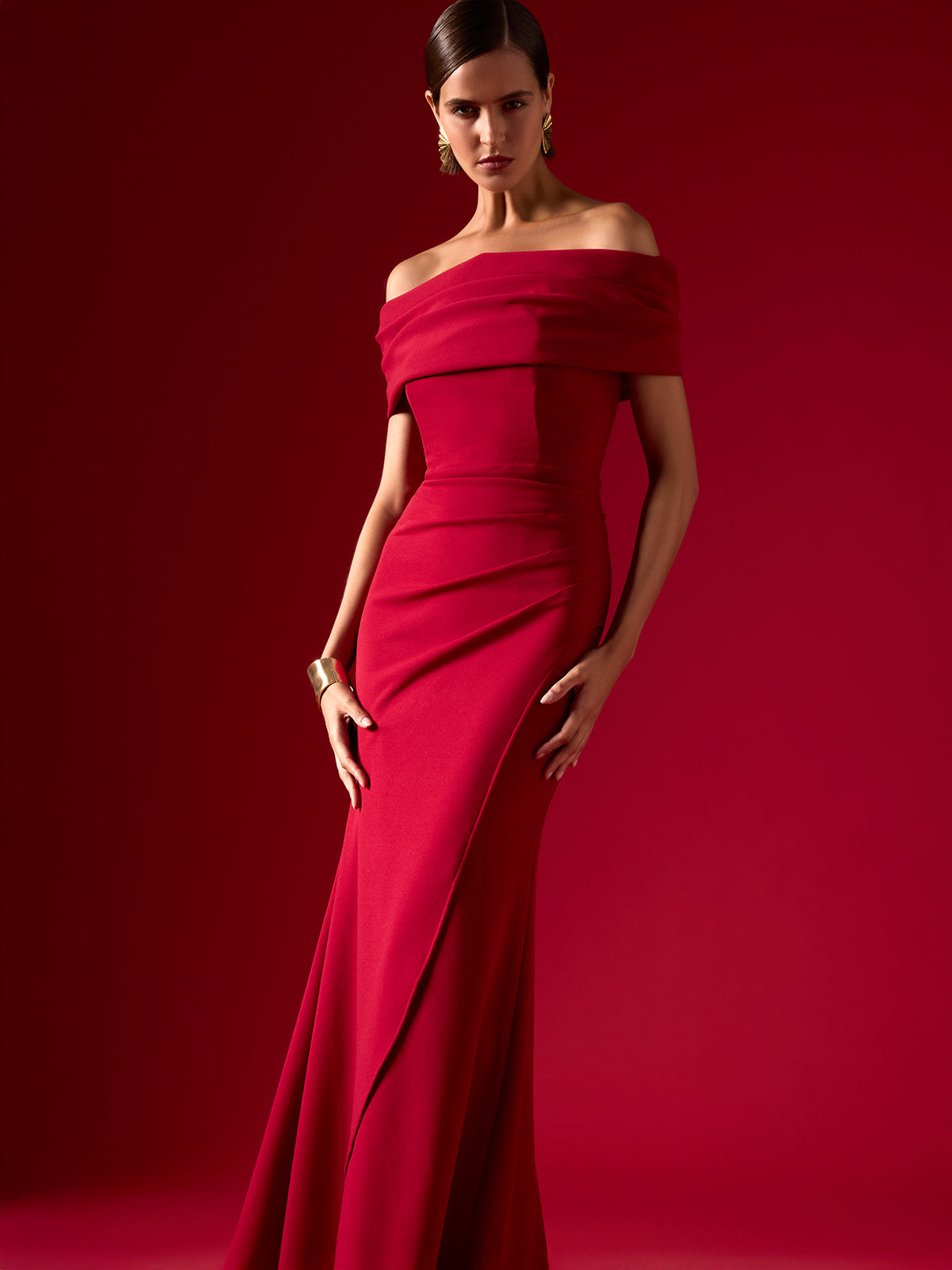 Emory Red Off the Shoulder Gown