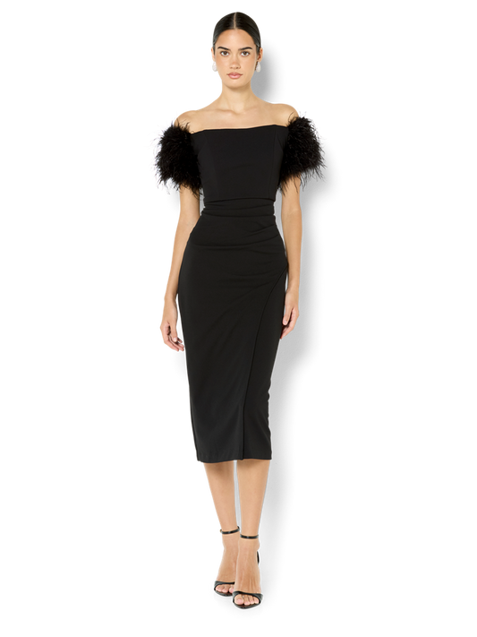 Enora Black Feather Trim Cocktail Dress