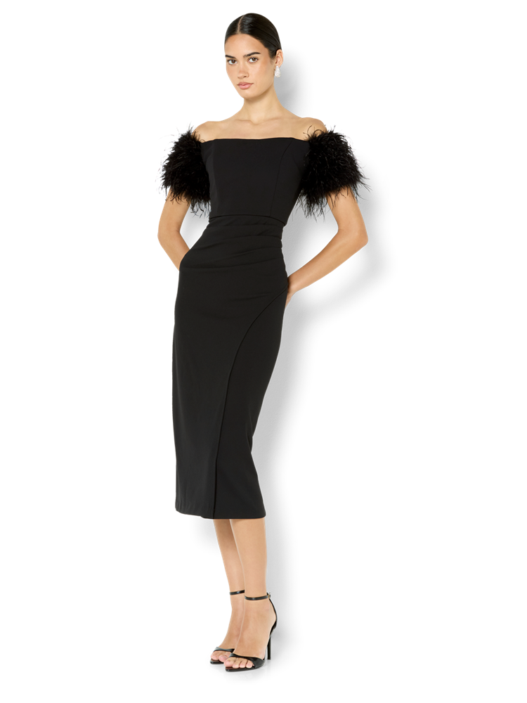 Enora Black Feather Trim Cocktail Dress