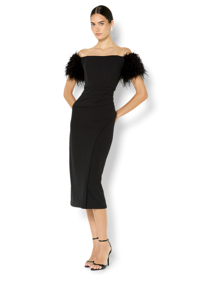 Enora Black Feather Trim Cocktail Dress