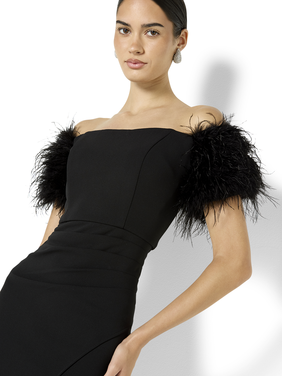 princess polly baby blue dress Enora Black Feather Trim Cocktail Dress