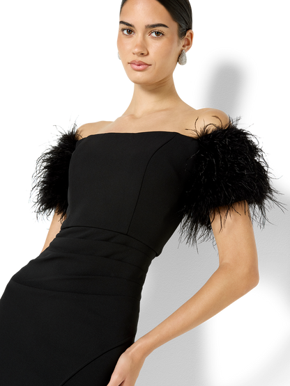 Enora Black Feather Trim Cocktail Dress