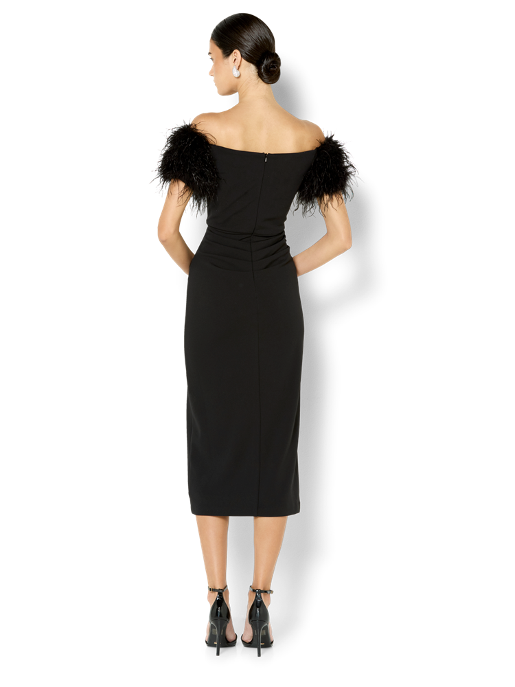 Enora Black Feather Trim Cocktail Dress