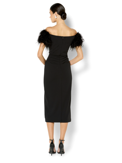 Enora Black Feather Trim Cocktail Dress