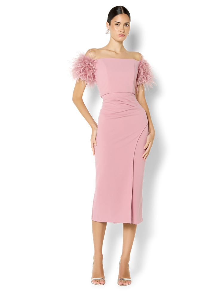 Enora Pink Feather Trim Cocktail Dress