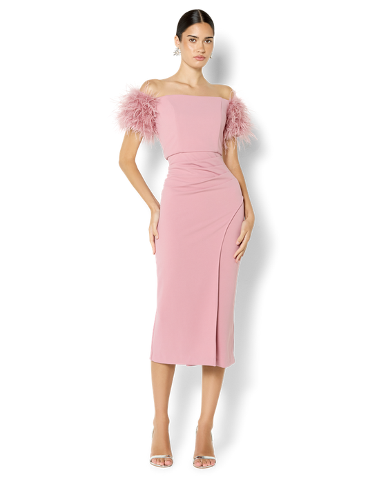 Enora Pink Feather Trim Cocktail Dress