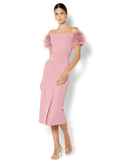Enora Pink Feather Trim Cocktail Dress