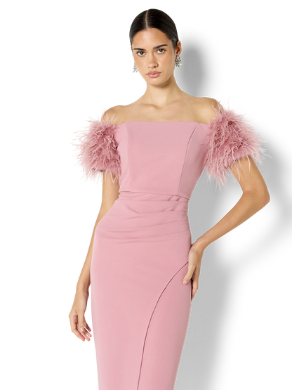 Enora Pink Feather Trim Cocktail Dress
