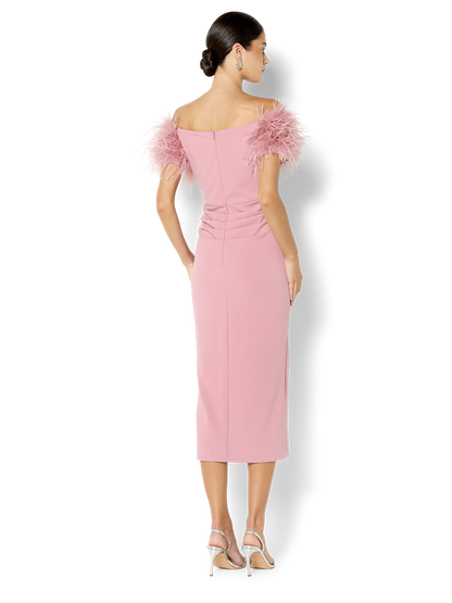 Enora Pink Feather Trim Cocktail Dress
