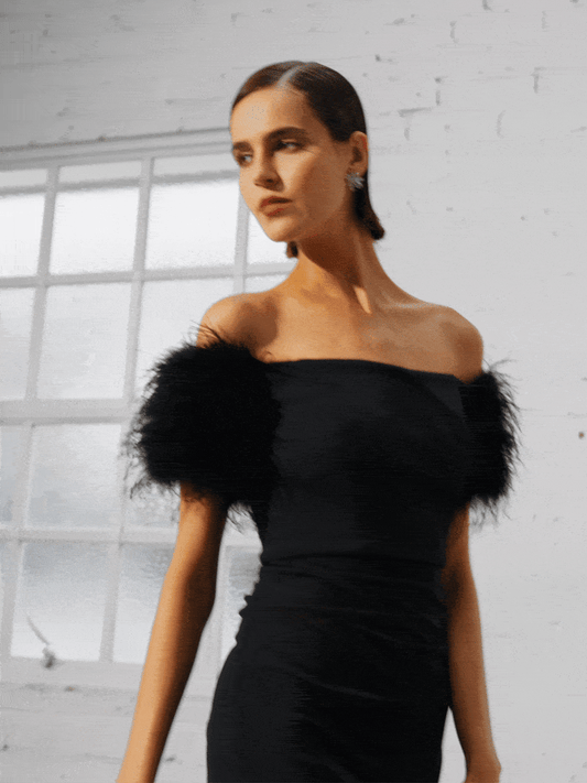 Enora Black Feather Trim Cocktail Dress
