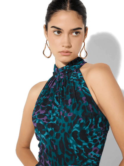 Fern Mystic Leopard Print Halter Dress by Montique