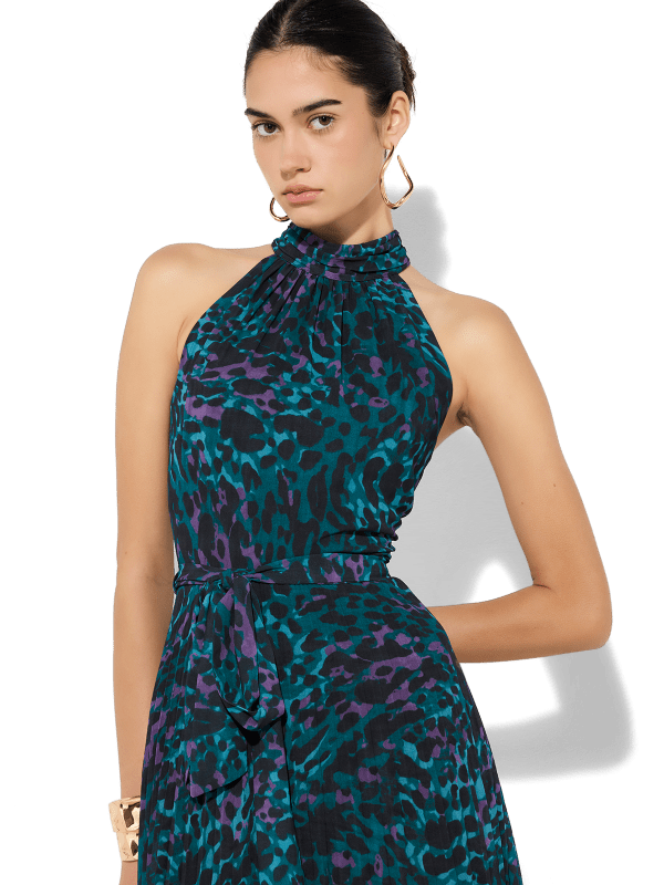 Fern Mystic Leopard Print Halter Dress by Montique