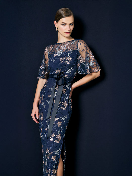 Florence Navy Embroidered Gown