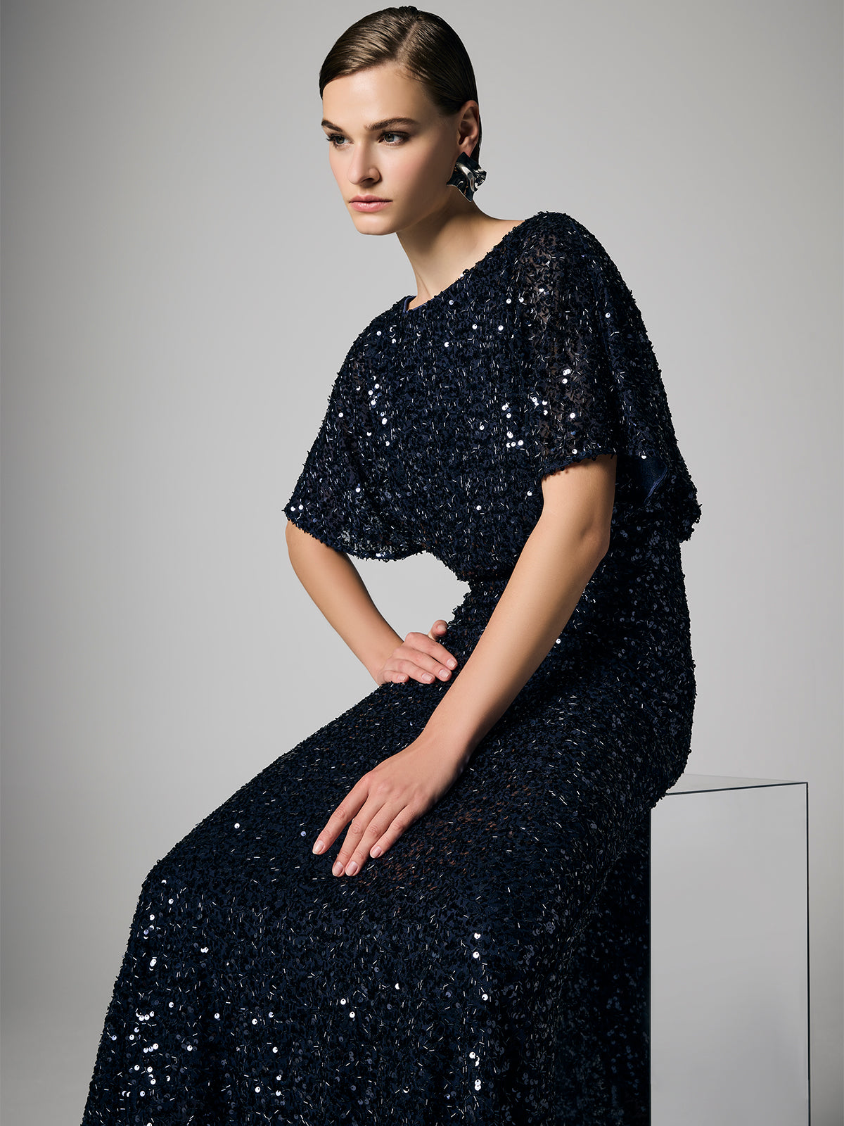 Kalina Navy Sequin Gown