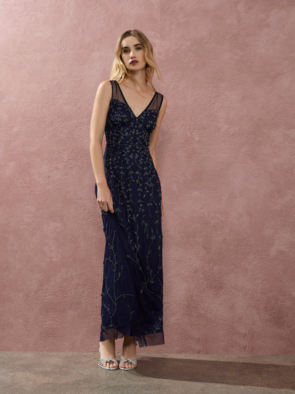 Kamille Navy Hand Beaded Gown