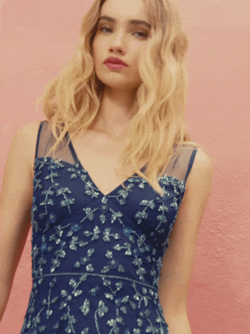 Kamille Navy Hand Beaded Gown