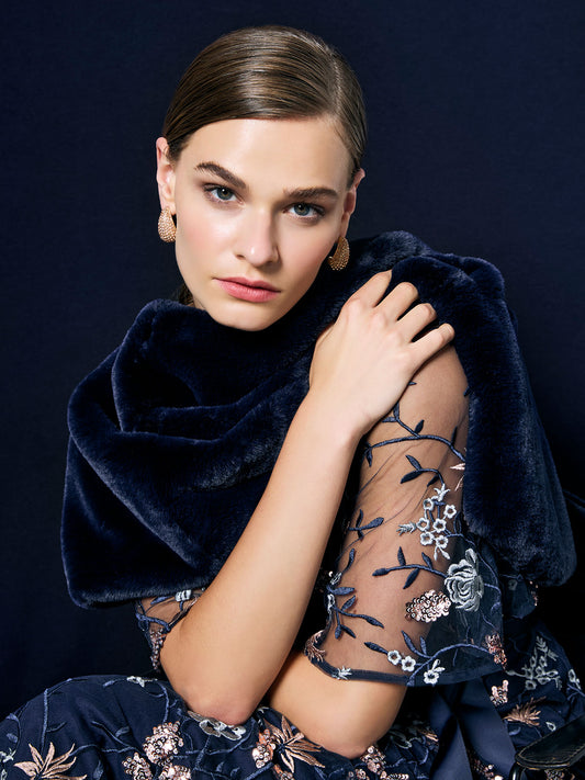 Karine Navy Faux Fur Wrap
