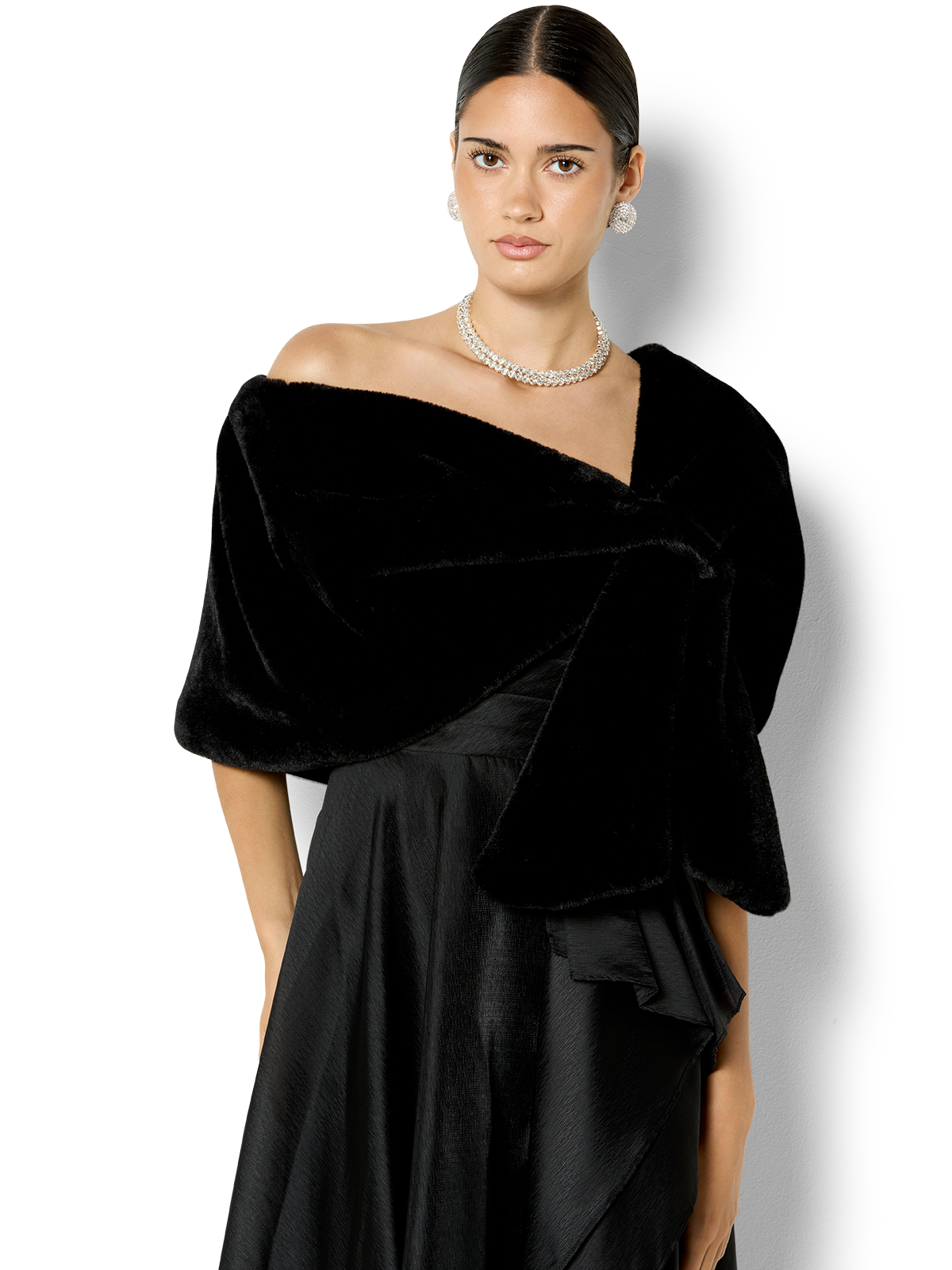 Karine Black Faux Fur Shawl - Montique Clothing Karine Black Faux Fur Shawl - Montique Clothing