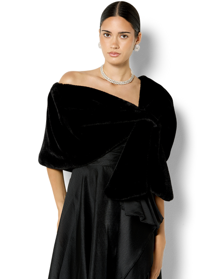 Karine Black Faux Fur Shawl