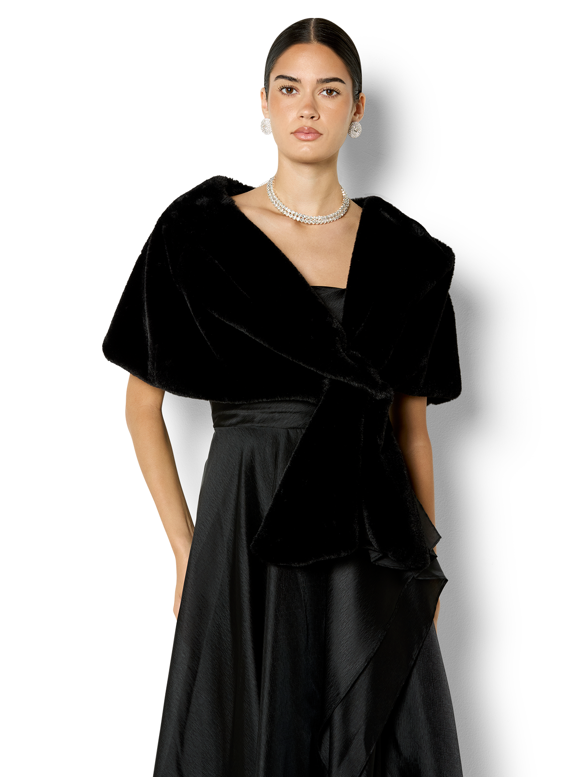 Karine Black Faux Fur Shawl