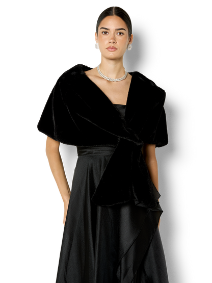 Karine Black Faux Fur Shawl