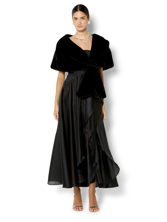 Karine Black Faux Fur Shawl