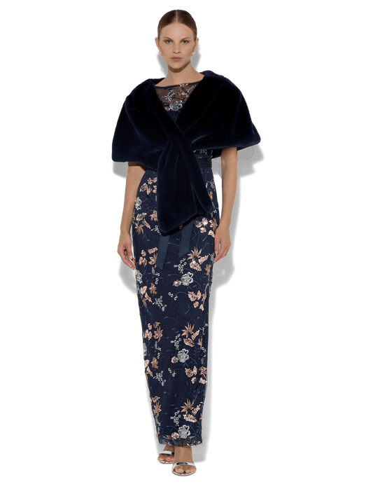 Karine Navy Faux Fur Wrap