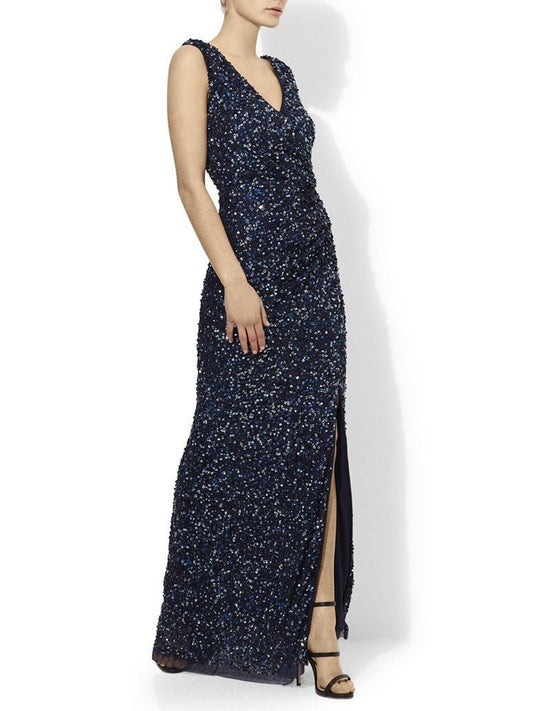 Layla Navy Hand Beaded Gown by Montique