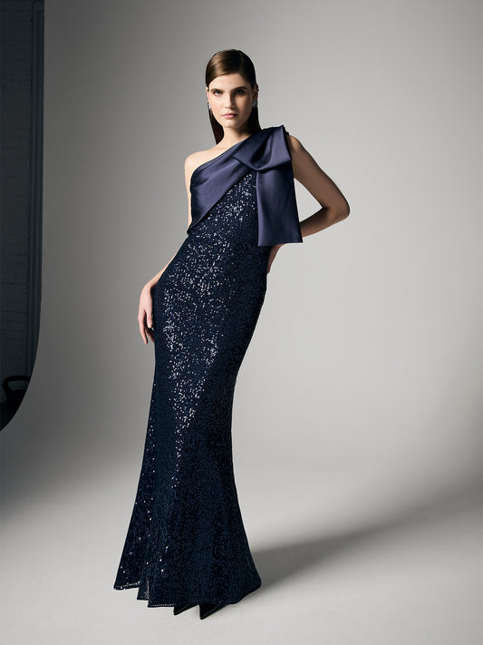 Lennon Navy Sequin One Shoulder Gown