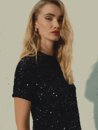 Livia Black Stretch Sequin Skirt