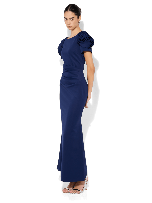 Monet Navy Rosette Sleeve Gown by Montique