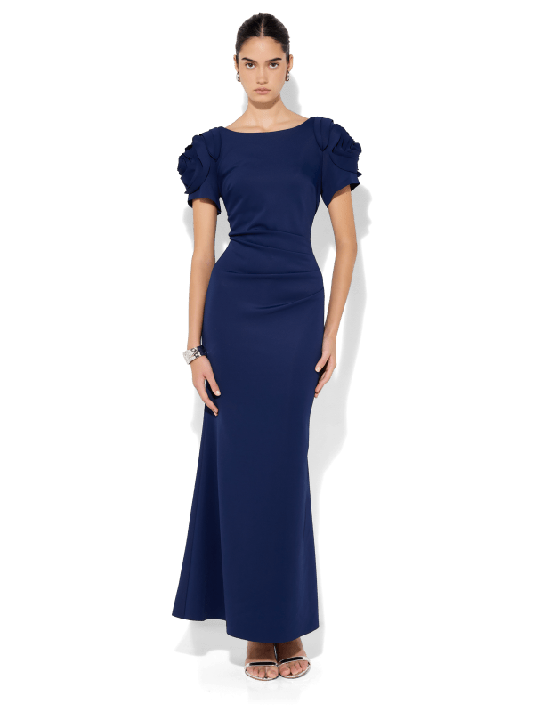 Monet Navy Rosette Sleeve Gown by Montique