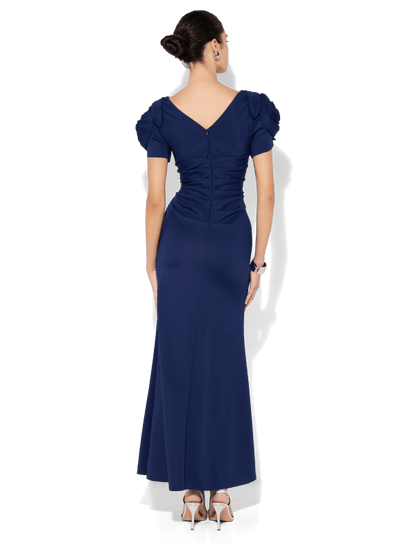 Monet Navy Rosette Sleeve Gown by Montique