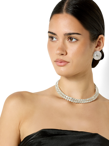 Nila Silver Crystal Disk Earrings
